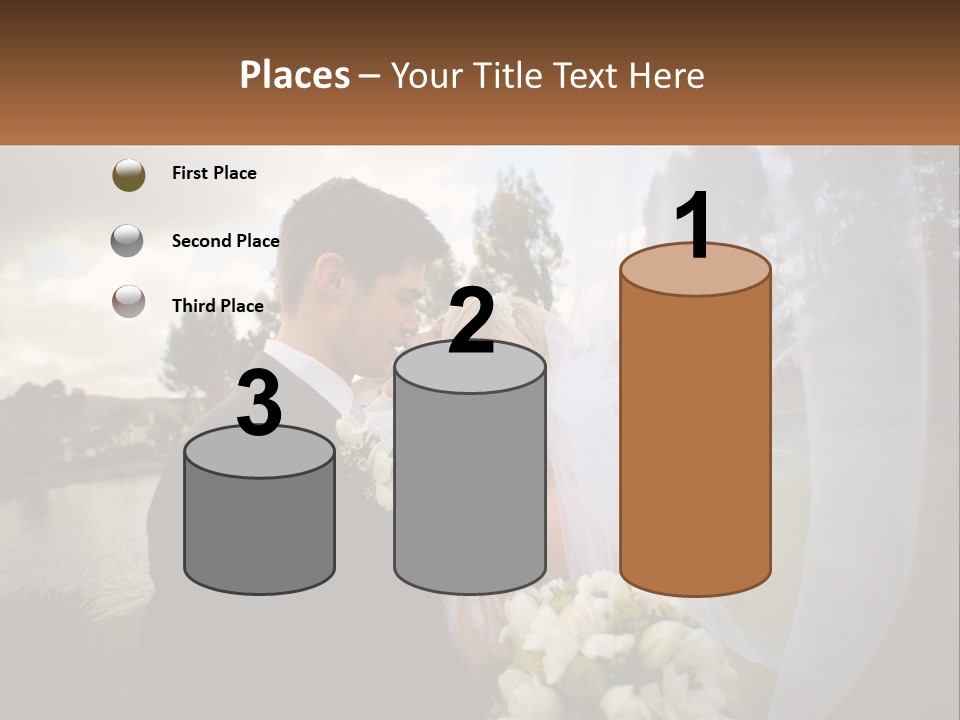 A Bride And Groom Kissing In Front Of A Lake PowerPoint Template