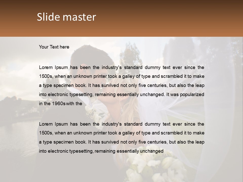 A Bride And Groom Kissing In Front Of A Lake PowerPoint Template