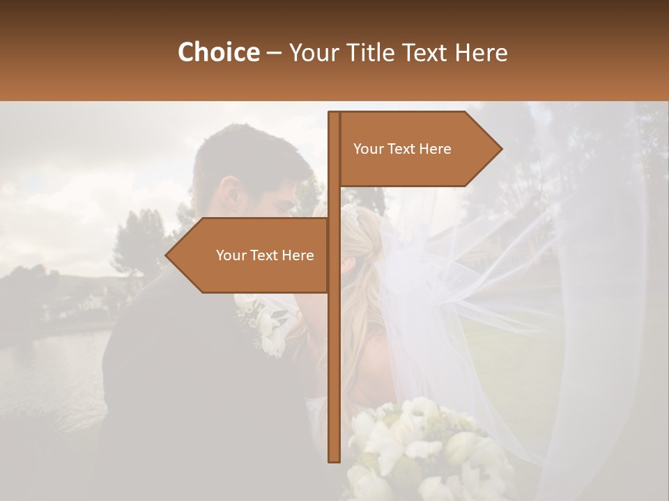 A Bride And Groom Kissing In Front Of A Lake PowerPoint Template