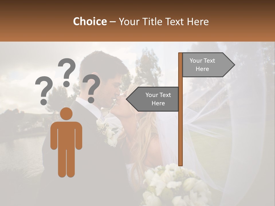 A Bride And Groom Kissing In Front Of A Lake PowerPoint Template