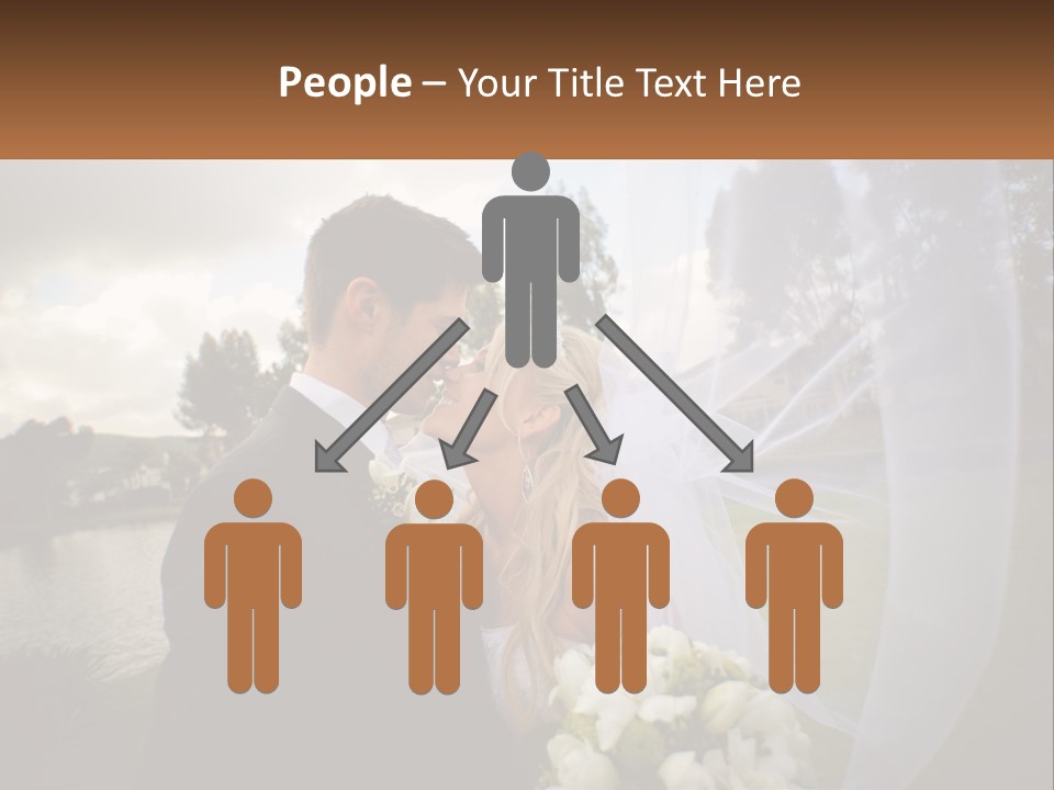 A Bride And Groom Kissing In Front Of A Lake PowerPoint Template