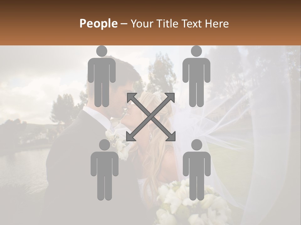 A Bride And Groom Kissing In Front Of A Lake PowerPoint Template