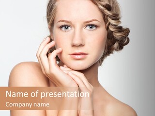 A Beautiful Blonde Woman With Blue Eyes Posing For A Picture PowerPoint Template