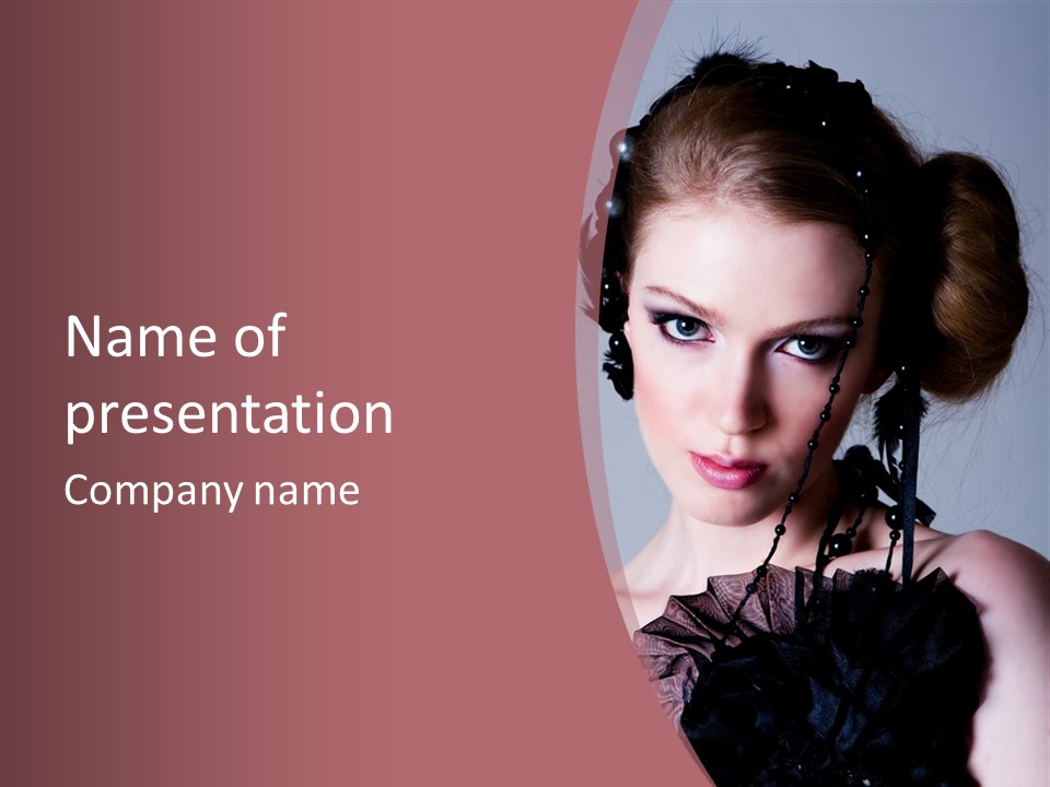 A Woman In A Black Dress With A Bow In Her Hair PowerPoint Template
