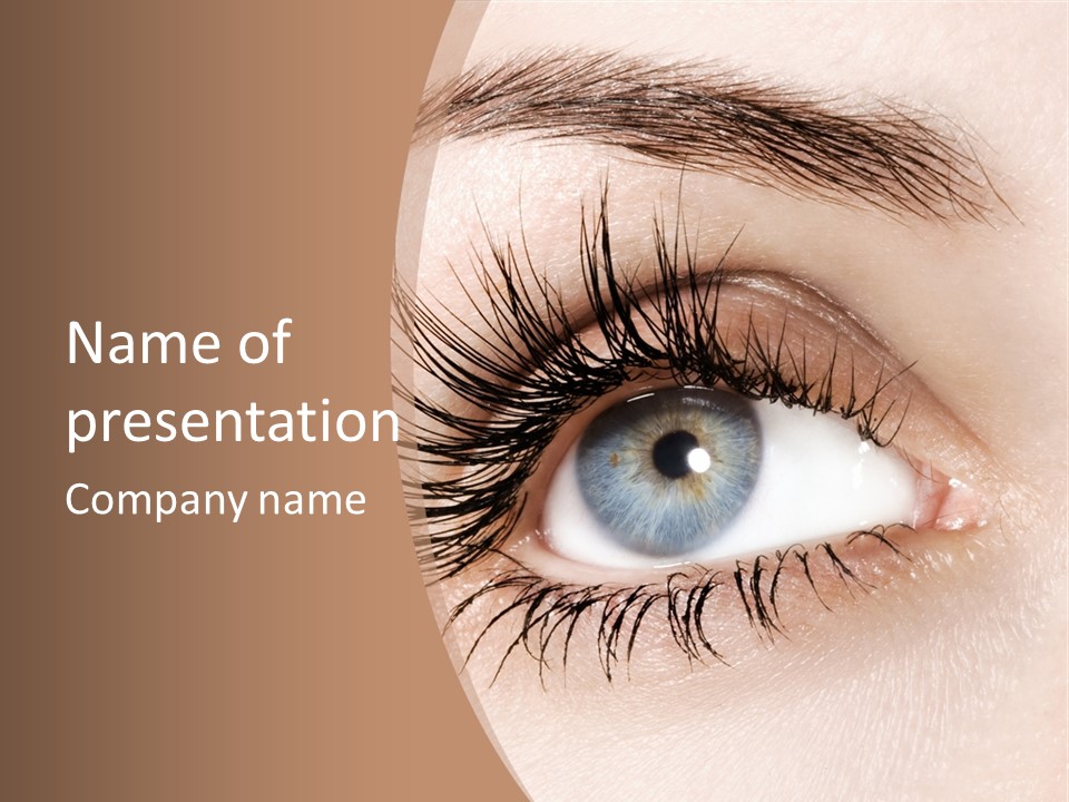 A Woman's Blue Eye With Long Lashes PowerPoint Template