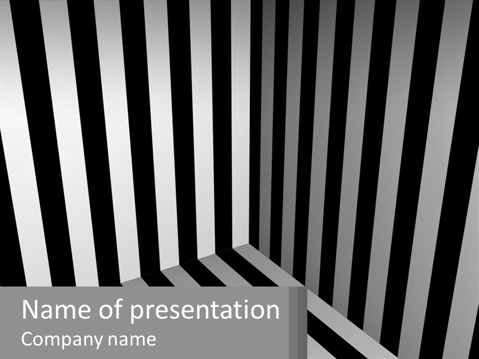 A Black And White Striped Room With A Door PowerPoint Template