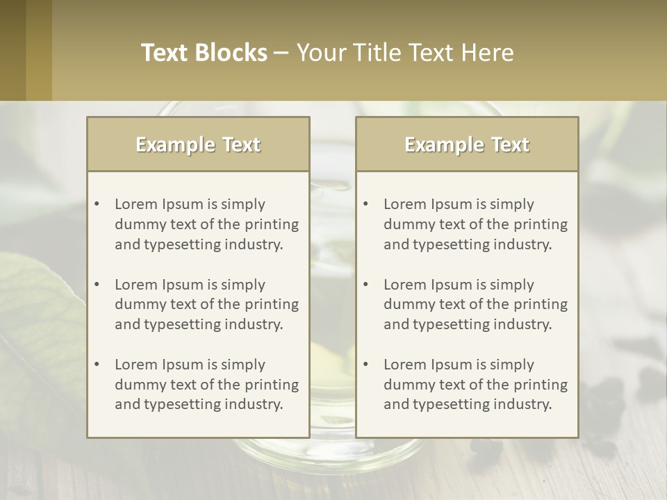 Two Glasses Of Green Tea With Leaves On A Table PowerPoint Template