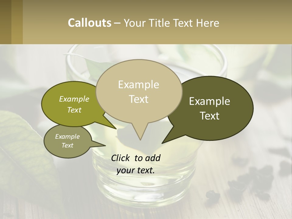 Two Glasses Of Green Tea With Leaves On A Table PowerPoint Template