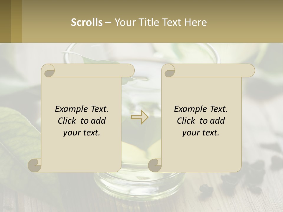 Two Glasses Of Green Tea With Leaves On A Table PowerPoint Template