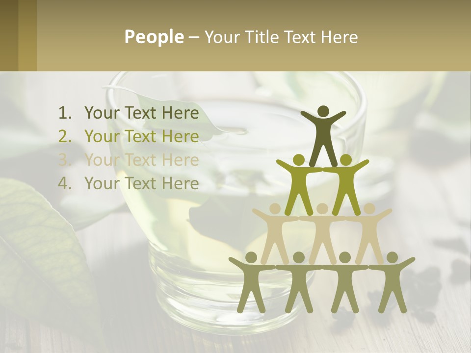 Two Glasses Of Green Tea With Leaves On A Table PowerPoint Template