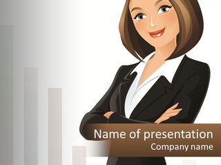 A Woman In A Business Suit Standing With Her Arms Crossed PowerPoint Template