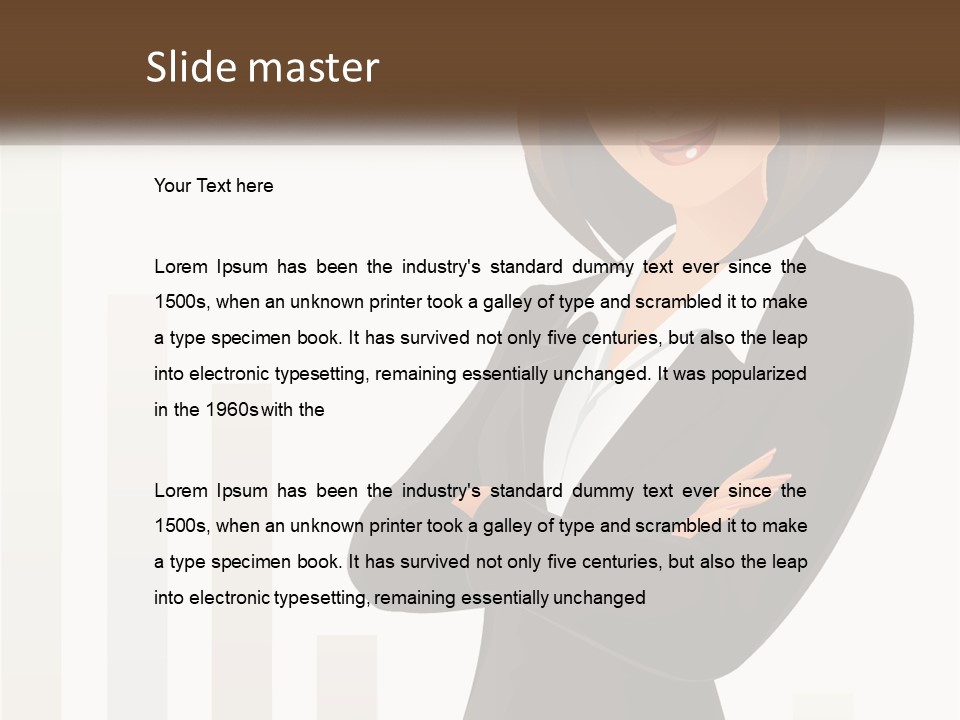 A Woman In A Business Suit Standing With Her Arms Crossed PowerPoint Template