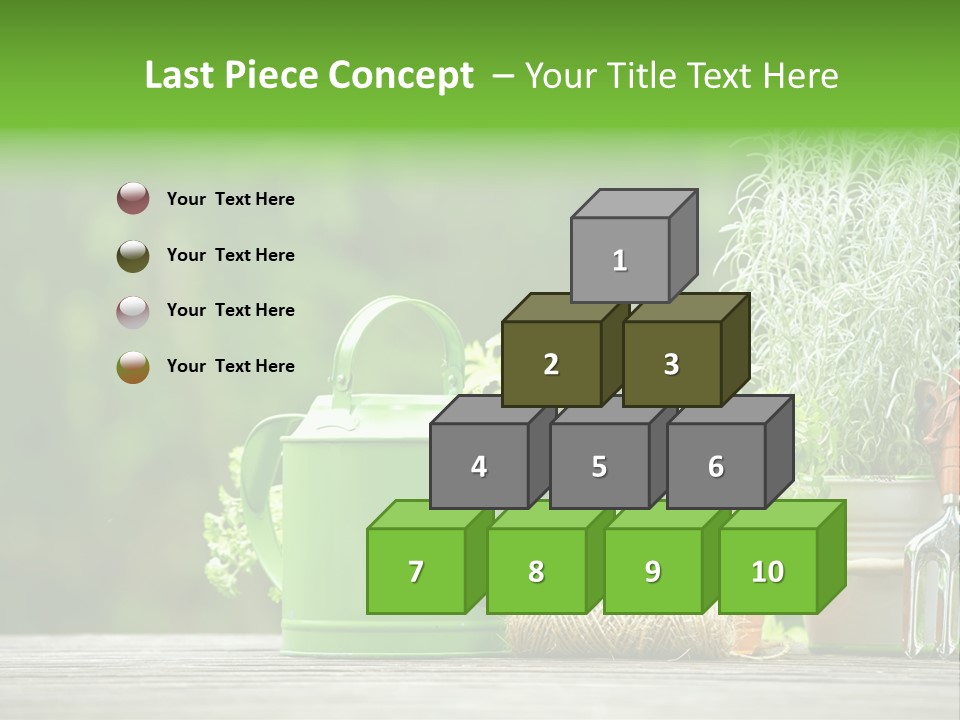 A Green Watering Can Sitting On Top Of A Wooden Table PowerPoint Template