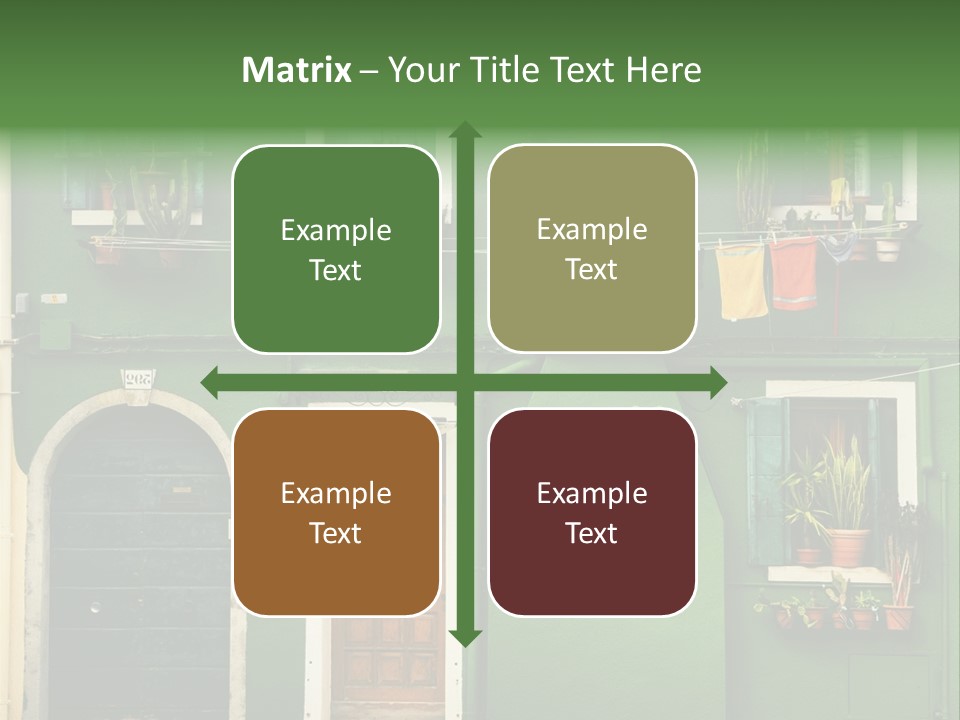 A Green Building With Potted Plants On The Windows PowerPoint Template