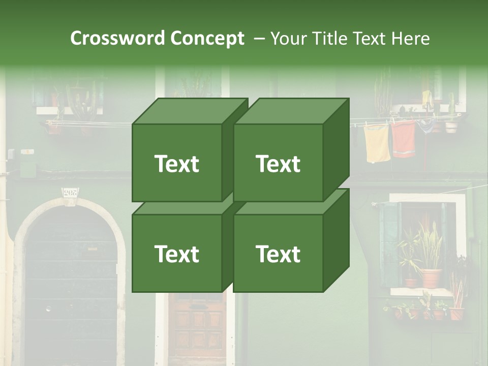 A Green Building With Potted Plants On The Windows PowerPoint Template