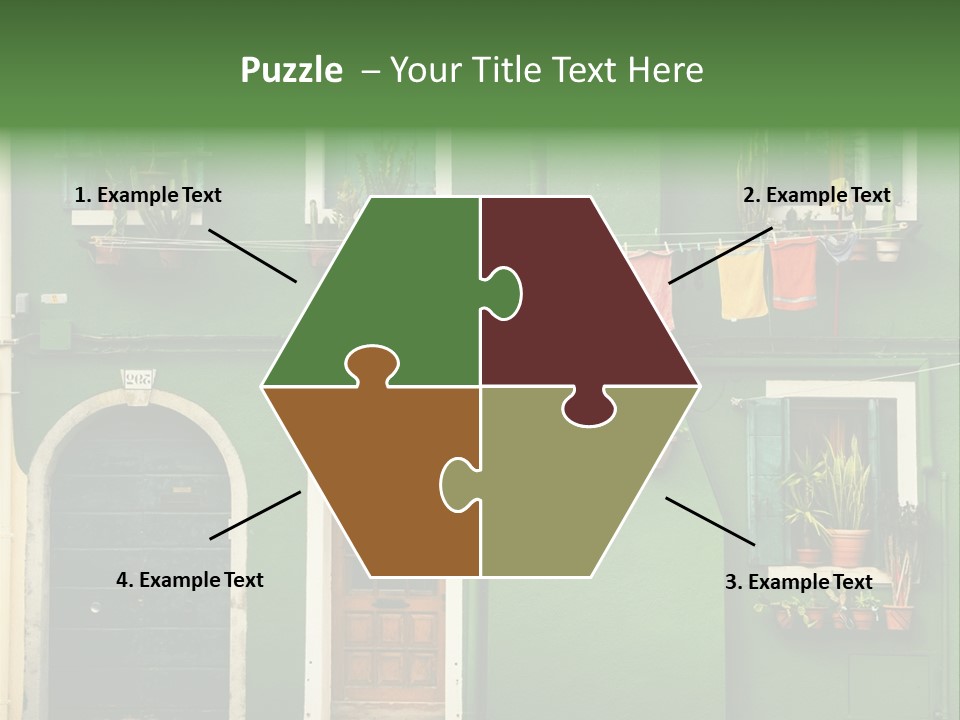 A Green Building With Potted Plants On The Windows PowerPoint Template