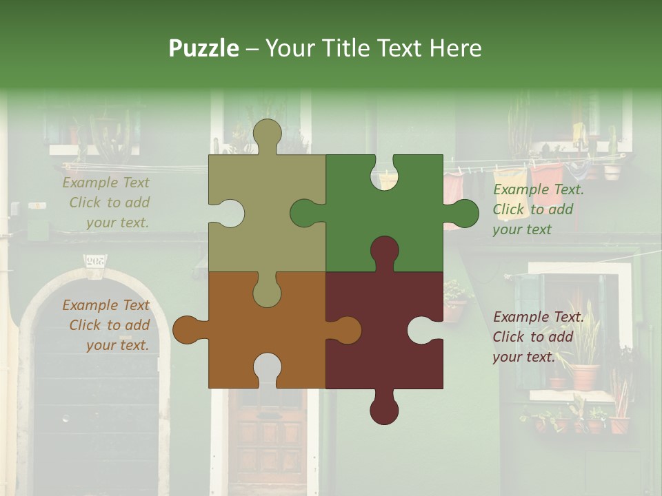 A Green Building With Potted Plants On The Windows PowerPoint Template