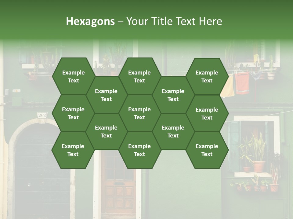 A Green Building With Potted Plants On The Windows PowerPoint Template