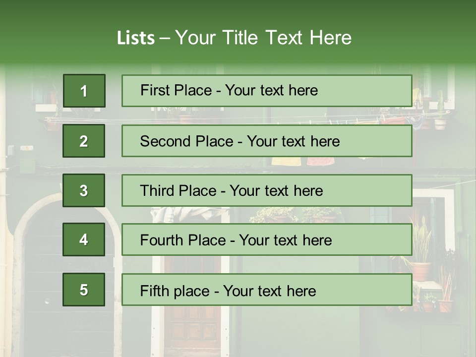 A Green Building With Potted Plants On The Windows PowerPoint Template