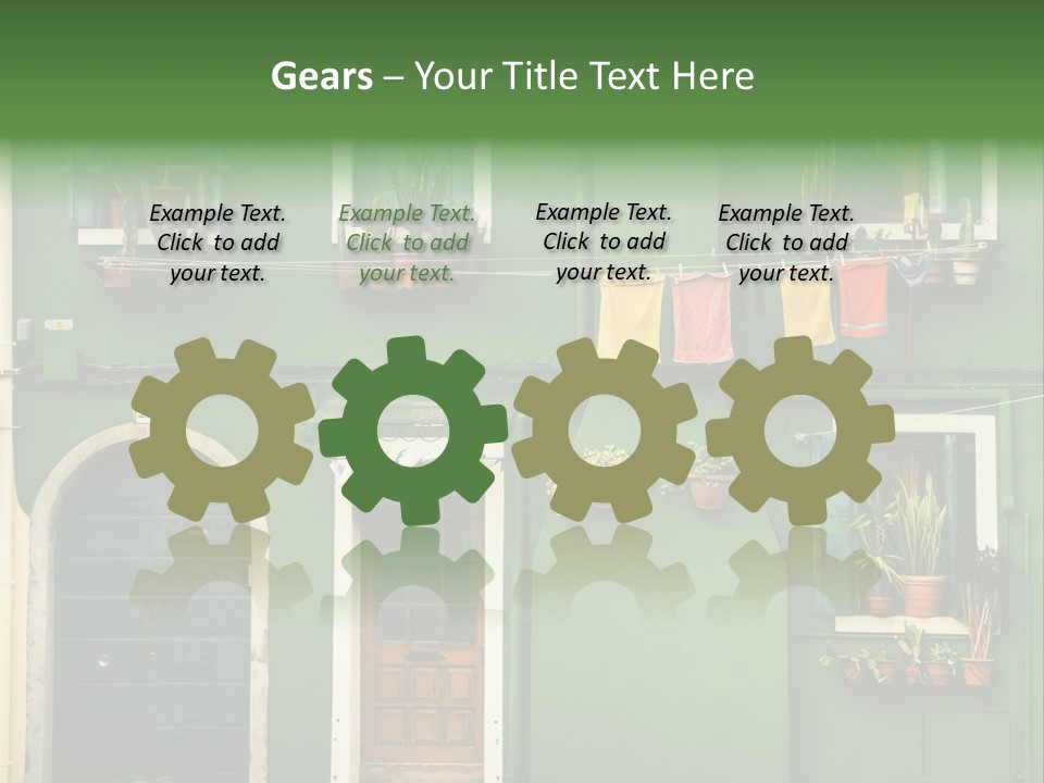 A Green Building With Potted Plants On The Windows PowerPoint Template