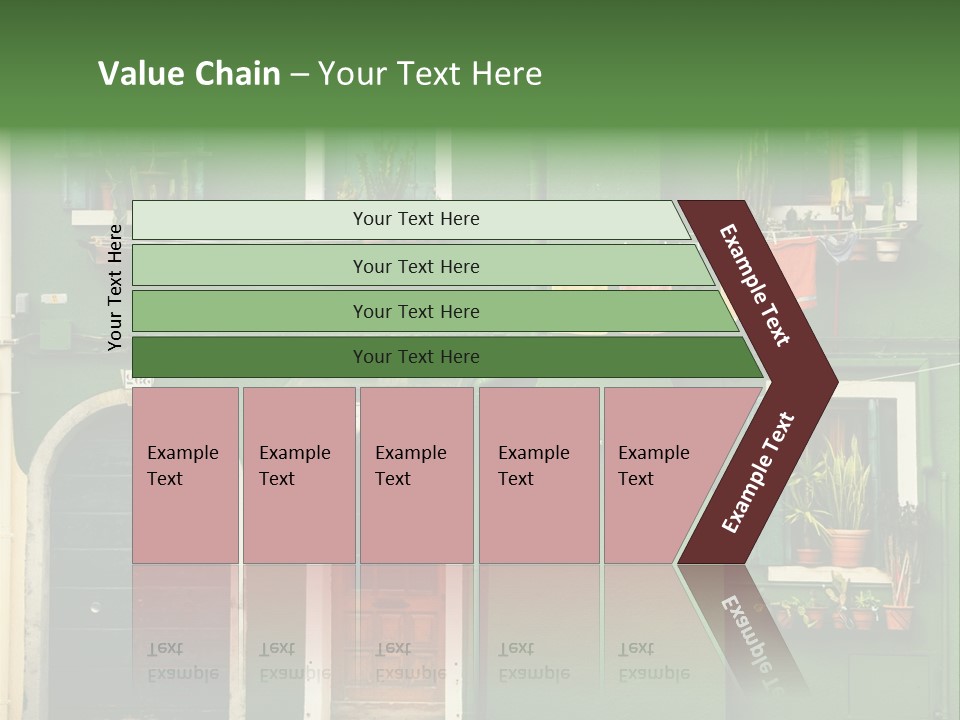 A Green Building With Potted Plants On The Windows PowerPoint Template