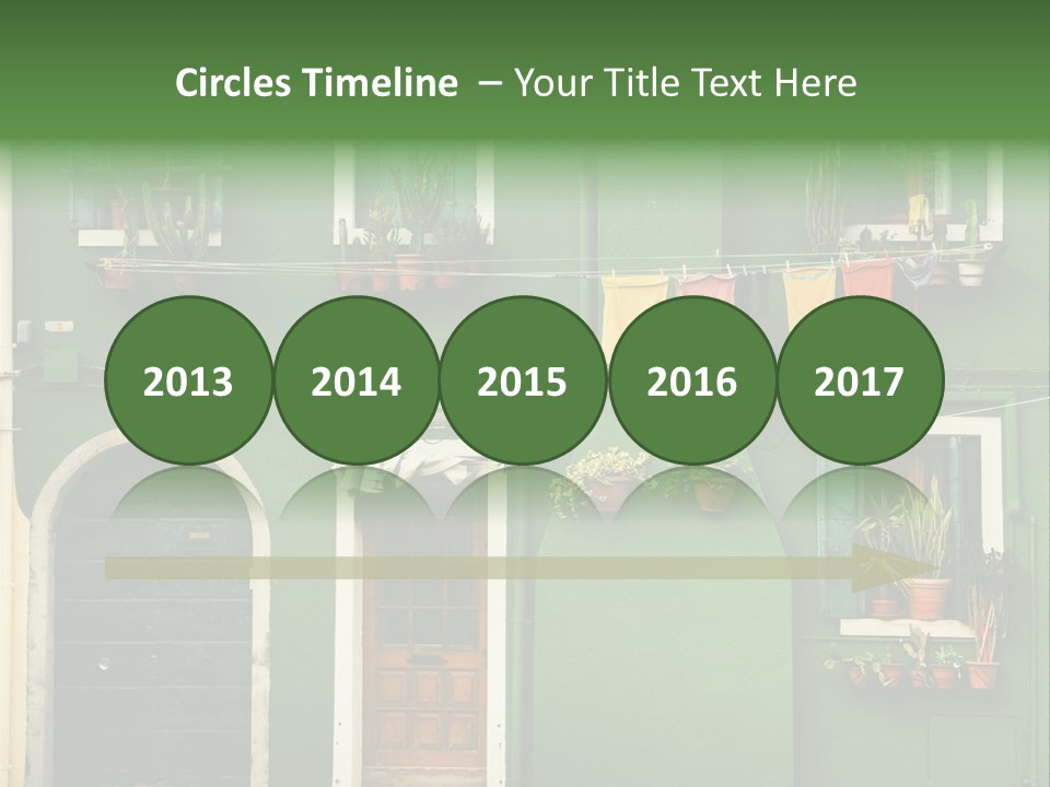 A Green Building With Potted Plants On The Windows PowerPoint Template