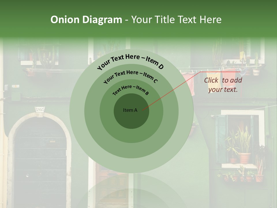 A Green Building With Potted Plants On The Windows PowerPoint Template