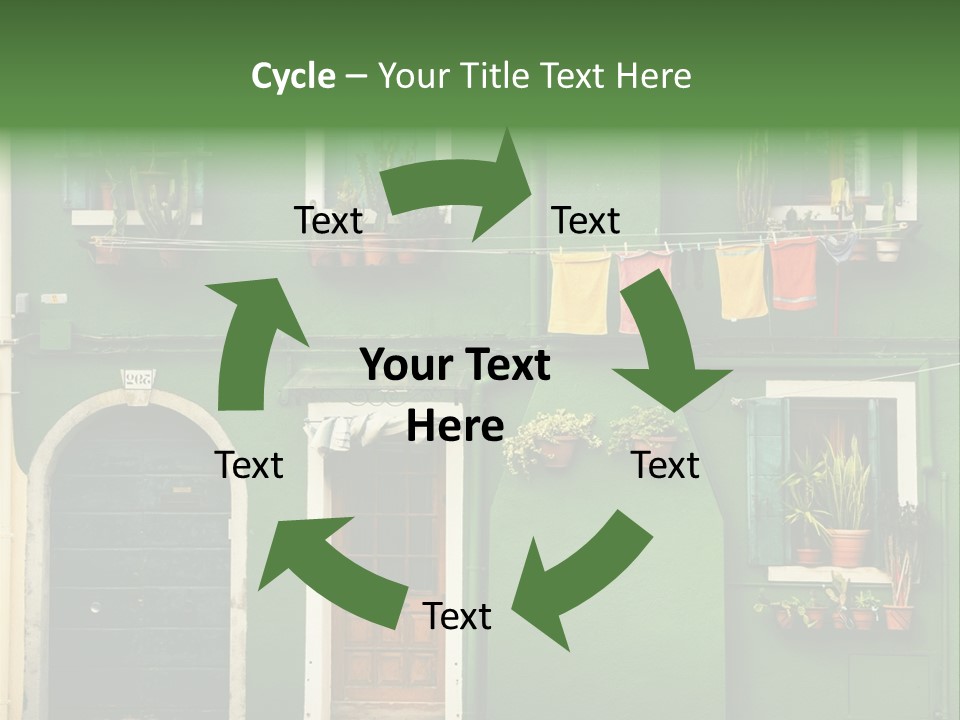 A Green Building With Potted Plants On The Windows PowerPoint Template