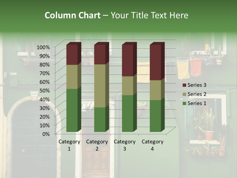 A Green Building With Potted Plants On The Windows PowerPoint Template