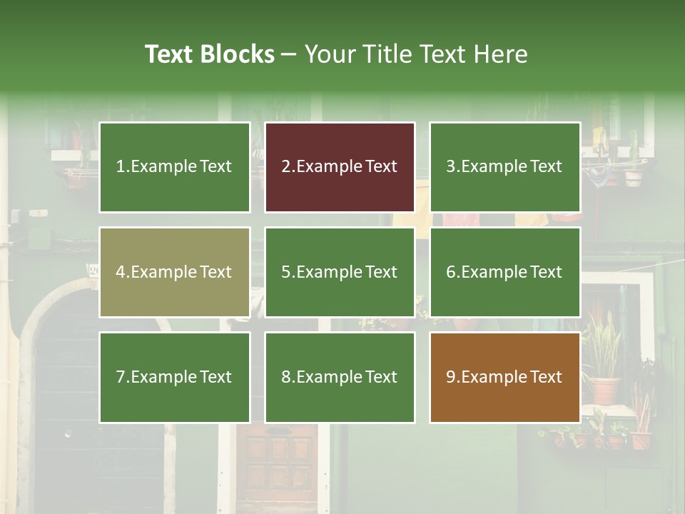 A Green Building With Potted Plants On The Windows PowerPoint Template