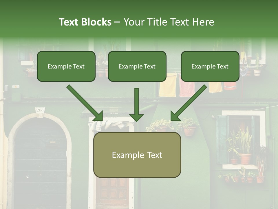 A Green Building With Potted Plants On The Windows PowerPoint Template