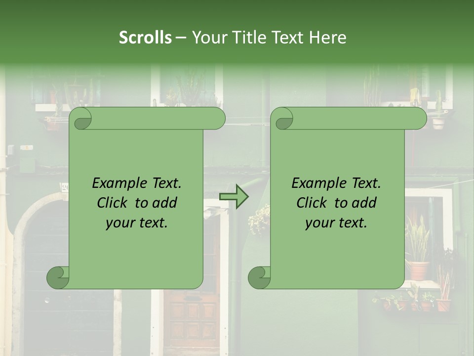 A Green Building With Potted Plants On The Windows PowerPoint Template