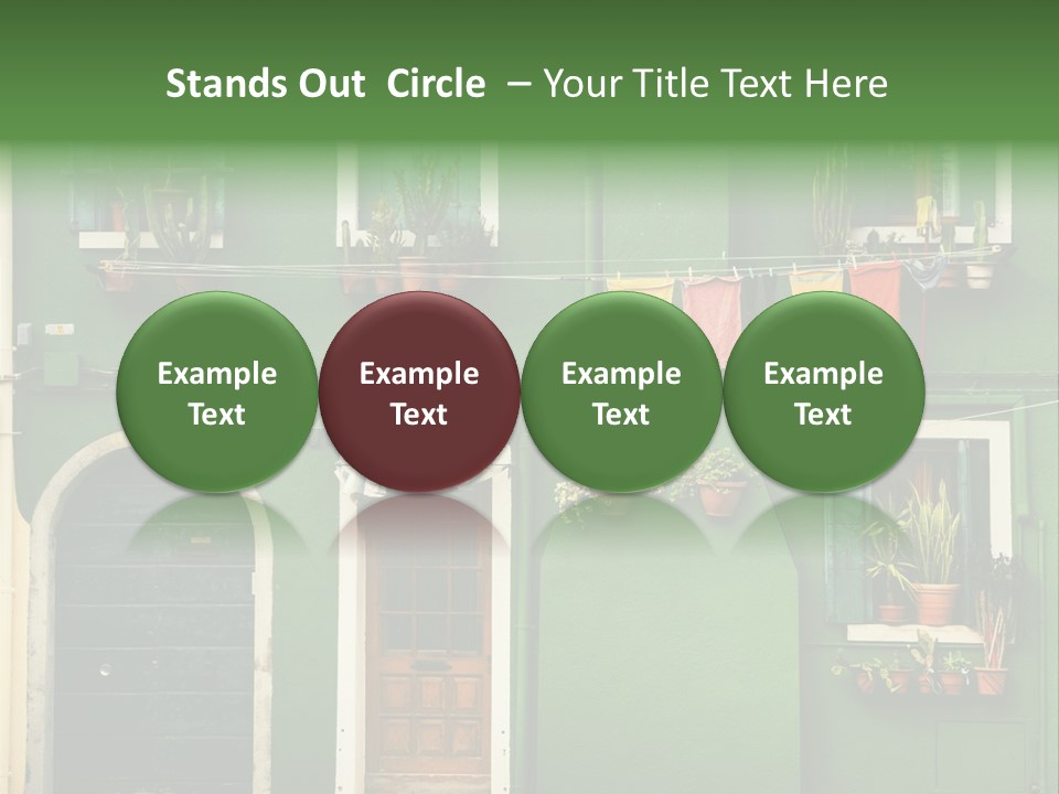 A Green Building With Potted Plants On The Windows PowerPoint Template