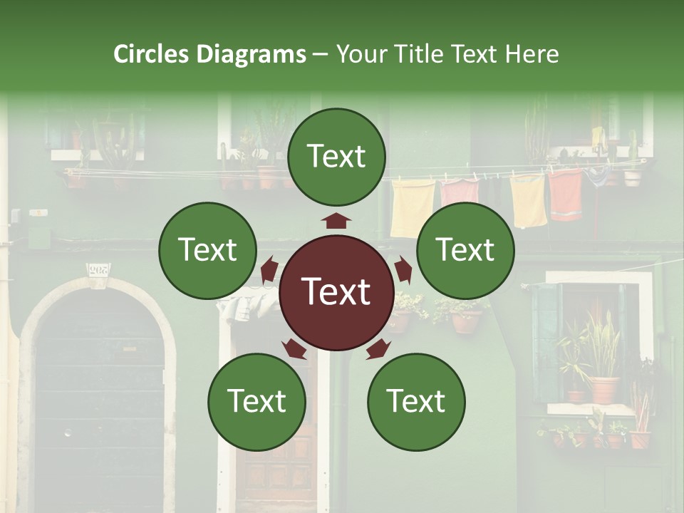 A Green Building With Potted Plants On The Windows PowerPoint Template