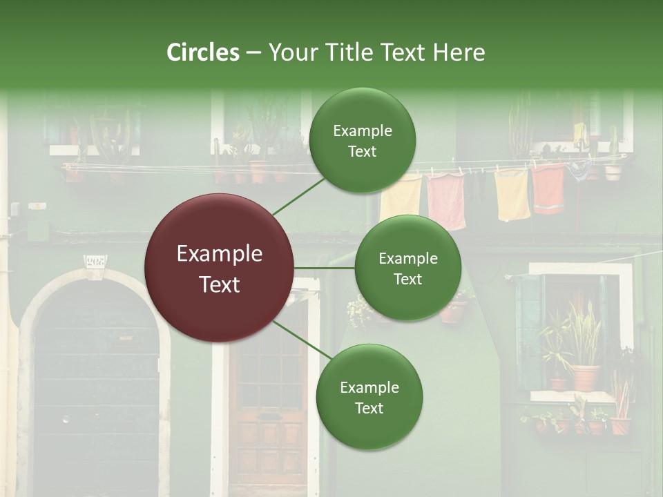 A Green Building With Potted Plants On The Windows PowerPoint Template