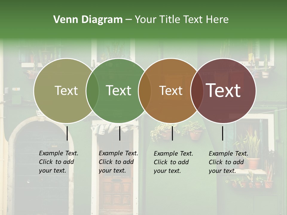 A Green Building With Potted Plants On The Windows PowerPoint Template