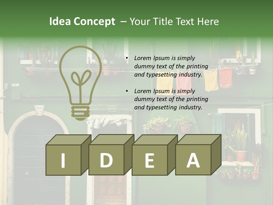 A Green Building With Potted Plants On The Windows PowerPoint Template