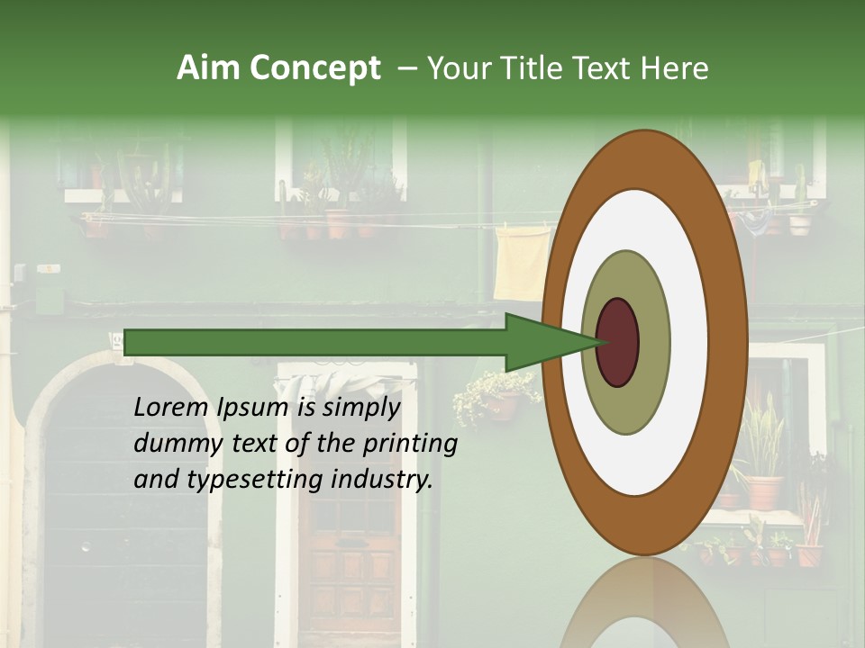 A Green Building With Potted Plants On The Windows PowerPoint Template