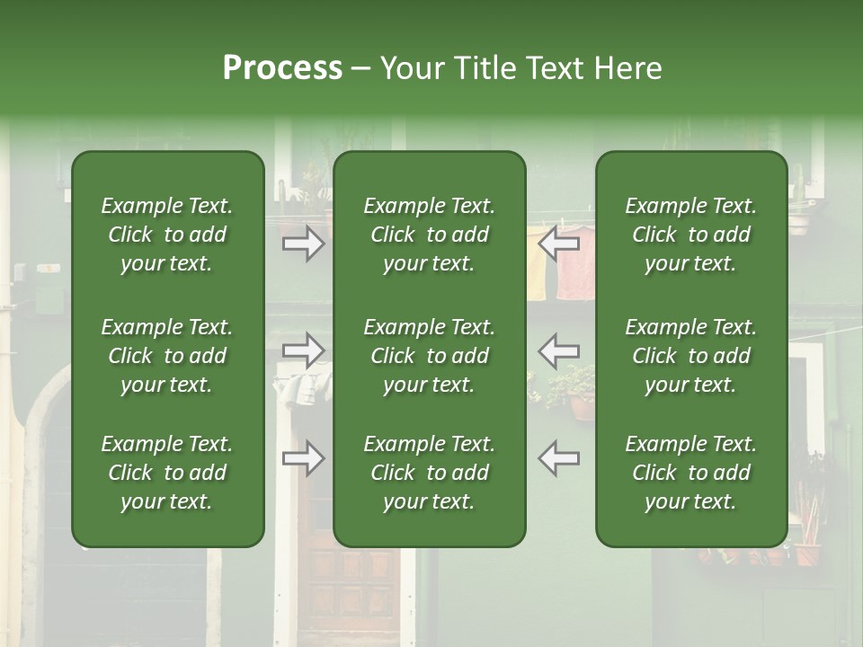 A Green Building With Potted Plants On The Windows PowerPoint Template