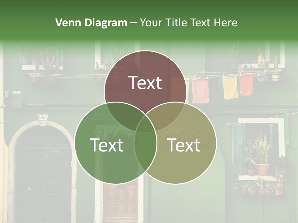 A Green Building With Potted Plants On The Windows PowerPoint Template