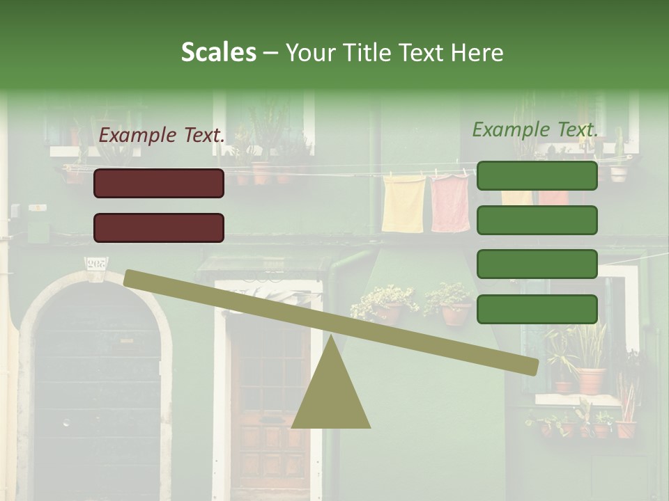 A Green Building With Potted Plants On The Windows PowerPoint Template