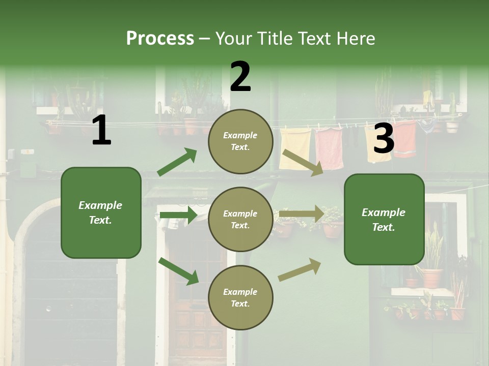 A Green Building With Potted Plants On The Windows PowerPoint Template