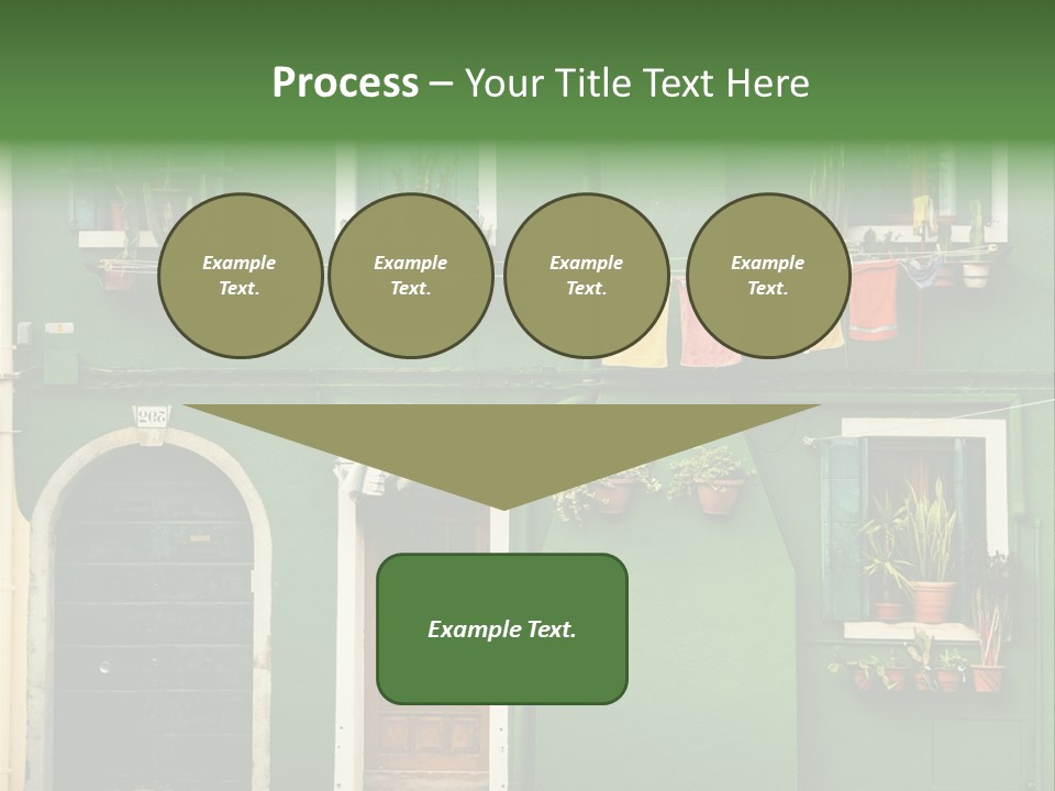 A Green Building With Potted Plants On The Windows PowerPoint Template
