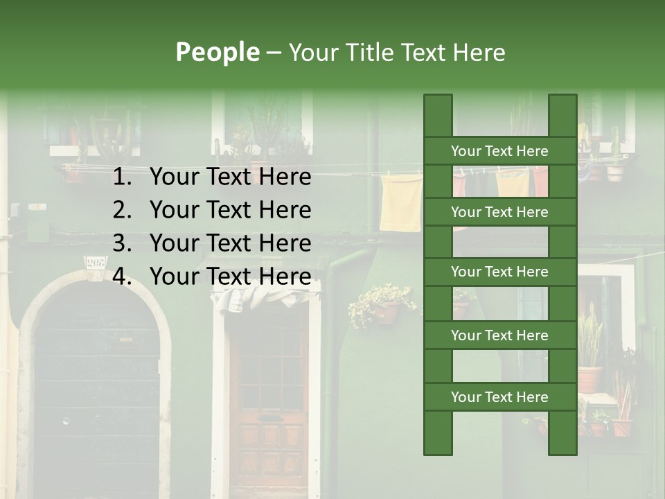 A Green Building With Potted Plants On The Windows PowerPoint Template