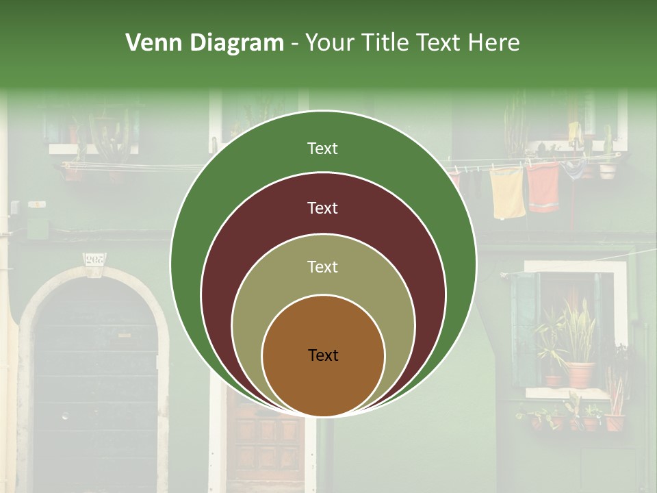 A Green Building With Potted Plants On The Windows PowerPoint Template