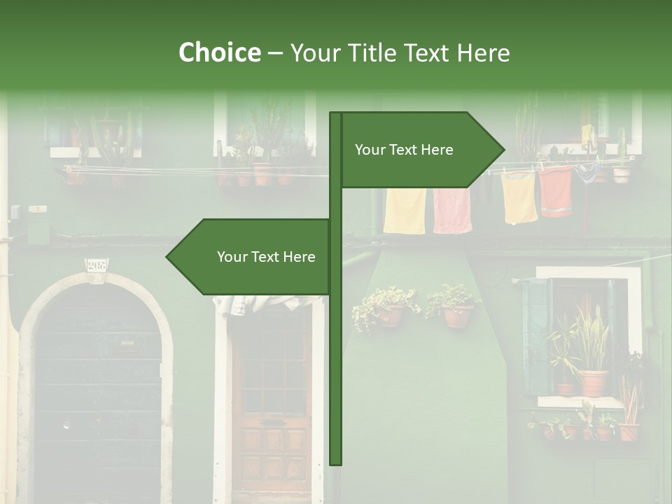 A Green Building With Potted Plants On The Windows PowerPoint Template
