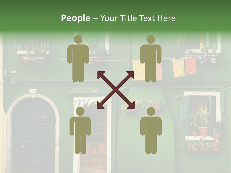 A Green Building With Potted Plants On The Windows PowerPoint Template