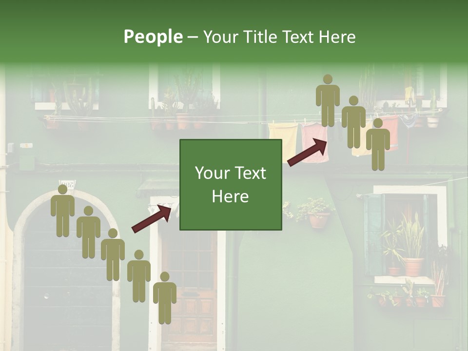 A Green Building With Potted Plants On The Windows PowerPoint Template