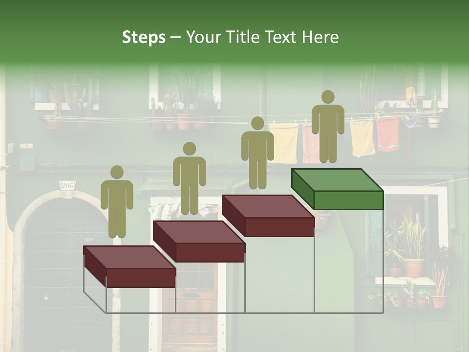 A Green Building With Potted Plants On The Windows PowerPoint Template