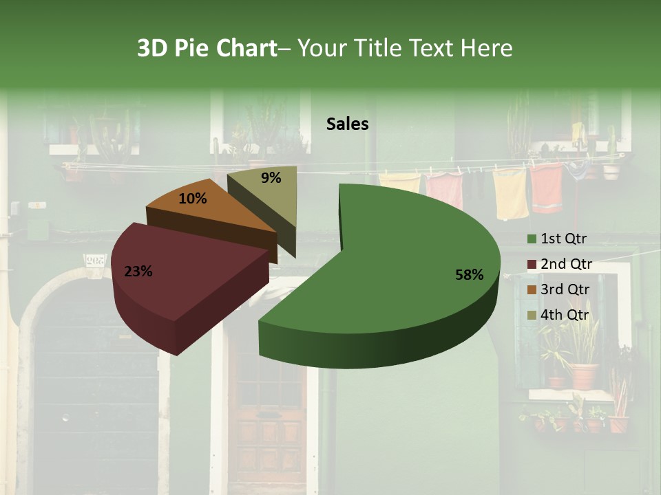 A Green Building With Potted Plants On The Windows PowerPoint Template